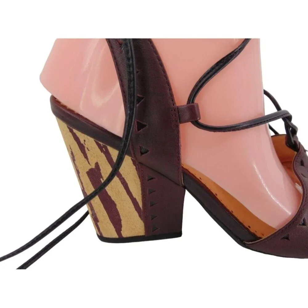 Anthropologie Faryl Robin Caley Lace Up Ankle Tie Heels 9.5 Chunky Heel Laser - Picture 4 of 13